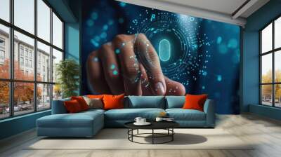 Businessman touching technology fingerprint  Wall mural