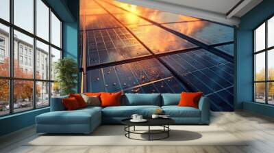 Close-up of solar panels with visible details of their construction and texture. Wall mural