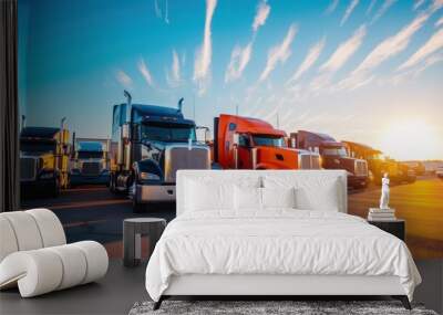 Different type of big truck with blue sky  Wall mural