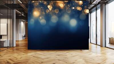 Festive celebration holiday christmas, new year, new year's eve banner template illustration - Abstract gold bokeh lights on dark blue background texture, de-focused Wall mural