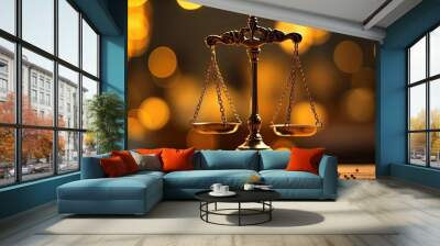 Golden  scale of justice with blur background  Wall mural