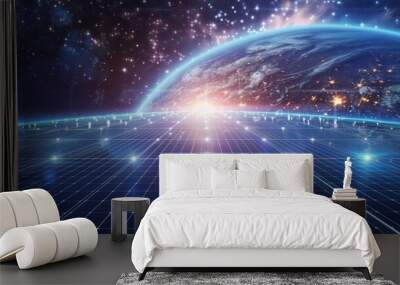 Synthetic posters, many photovoltaic panels surround the universe, magnificent scenes, sci-fi atmosphere,  Wall mural