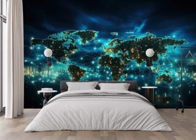 World map with shining dot light connection network global Wall mural