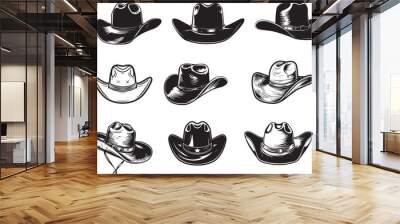 Collection of cowboy hat icon linear and silhouette vector  Wall mural