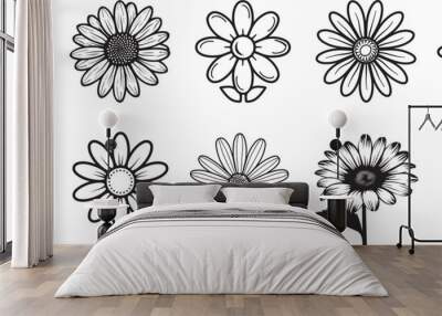 Daisy flower front view icon linear black on white background Wall mural