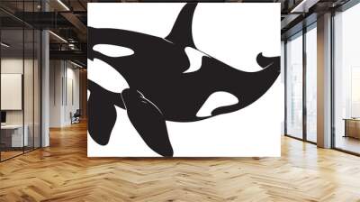 orca whale silhouette black on white background Wall mural