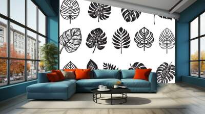 Tropical leaf icon linear and silhouette vector  Wall mural