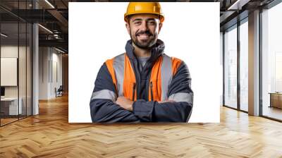 a male engineer. crossed arms and smiling on transparency background PNG Wall mural