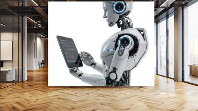 Ai robot using tablet isolate on transparency background PNG Wall mural