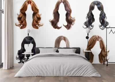 Collection of Stylish women hair wig, fashionable hairstyle isolate on transparency background Wall mural