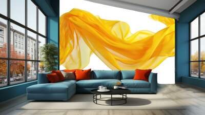 floating yellow fabric blowing isolate on transparency background png Wall mural