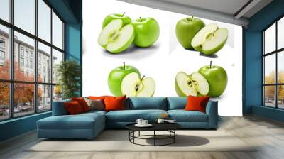 Green apple halfs isolated on transparency background PNG Wall mural