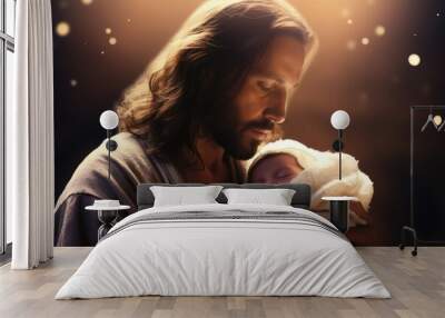 Jesus holding baby new born  Wall mural