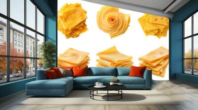 sliced cheese top view full length isolate on trasparency background PNG Wall mural