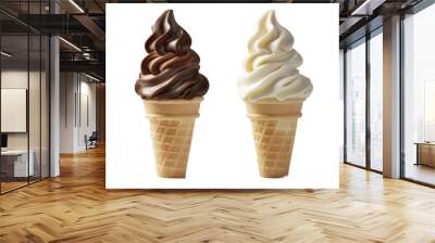 soft serve ice cream, 2 flavour twist in one cone, on transparency background PNG Wall mural