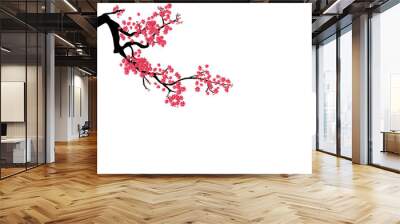 Watercolor sakura frame. Background with blossom cherry tree branches for new year 2019 Wall mural