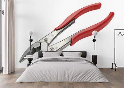 A close-up view of a pair of needle-nose pliers with red rubber grips, ideal for precision work in various tasks. Wall mural