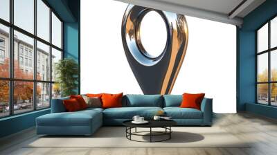 A shiny metallic location pin symbol representing navigation and mapping concepts. Wall mural