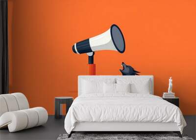 A vibrant illustration of a megaphone projecting sound with a dog, symbolizing communication and expression. Wall mural