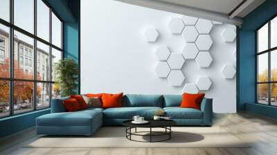 Abstract white hexagonal shapes arranged on a light background, perfect for modern design concepts and backgrounds. Wall mural