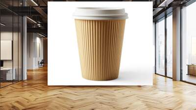 A brown paper coffee cup with a white lid isolated on a white background. Wall mural