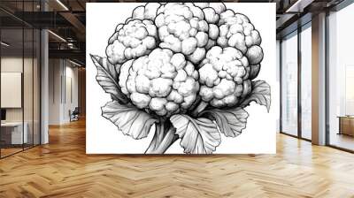 A detailed illustration of a cauliflower with leaves. Wall mural