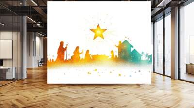 A silhouette scene depicting the nativity with a bright star above. Wall mural