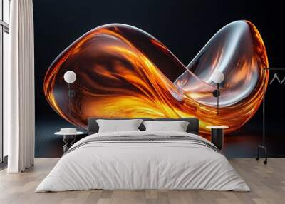 Abstract orange glass sculpture with swirling patterns on a black background. Wall mural