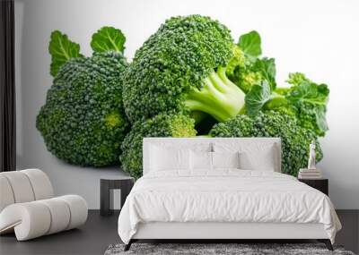 Fresh broccoli arranged on a white background, highlighting its vibrant green color. Wall mural