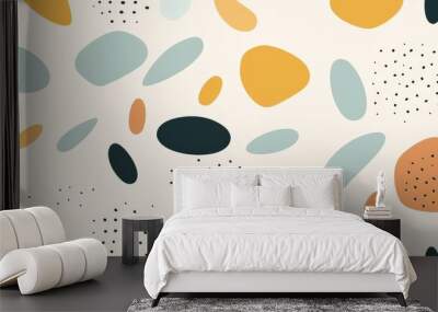 Playful HandDrawn Abstract Shapes and Polka Dots Seamless Pattern Wall mural