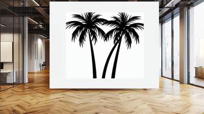 Silhouette of two palm trees with their trunks joined at the base. Wall mural