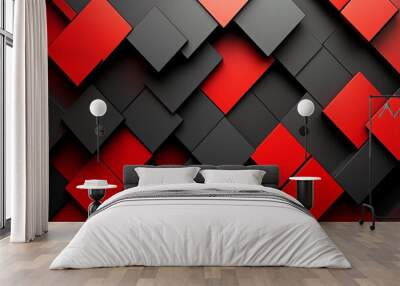 Abstract geometric background with red and black squares. Wall mural