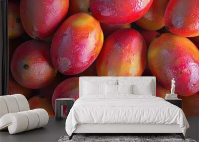 Close-up of ripe mangoes, textured and juicy. Wall mural