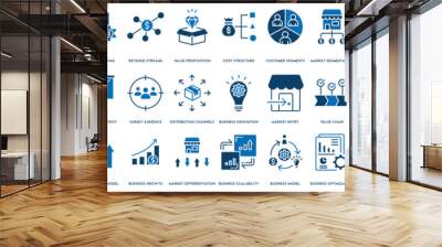 Business Model concept icons vector with of quality, performance, crm, canvas, transaction vector thin icons for report, presentation, diagram, web design Wall mural