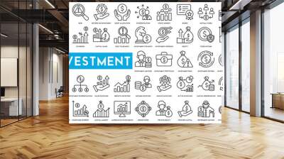 Investment icon set. Containing investor, mutual fund, asset, risk management, economy, financial gain, interest and stock icons Wall mural