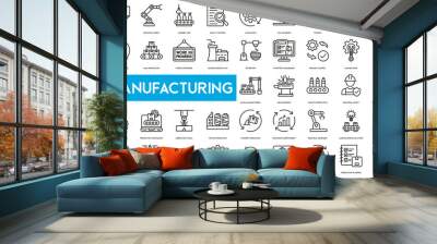 Manufacturing icon. Injection Molding, Manufacturing Tools, Product Assembly, Industrial Design, Production Efficiency, Batch Manufacturing, Metalworking, Plastics Production, Industrial Safety Wall mural