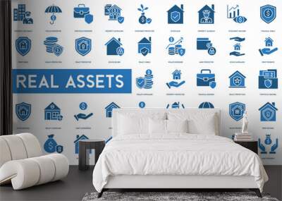 Real Asset icon. Asset Guard, Property Watchman, Wealth Preserver, Portfolio Defender, Property Safeguard, Investment Protector, Estate Safe, Property Guardian , Investment Watcher , Financial Shield Wall mural