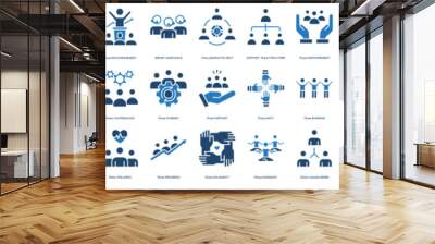 Team Support, Team Motivation, Team Engagement, Teamwork icon set. Included the icons as Job Team Wellness, Empowerment, Unity, Bonding, Resilience, Growth and Collaboration Wall mural