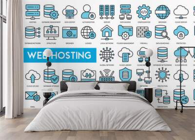 Web hosting server icon with internet cloud storage computing network connection sign Wall mural