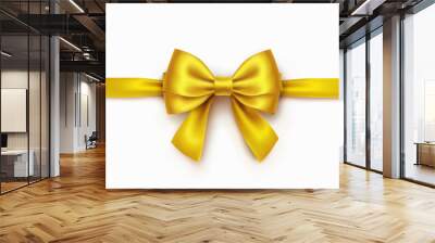 Bow isolated on white background. Vector Christmas gold satin ribbon, xmas golden wrap element template. Wall mural