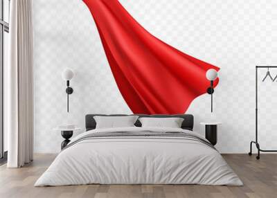 Cape isolated on transparent background. Red superhero cloak. Vector silk flying super hero cloth. Wall mural