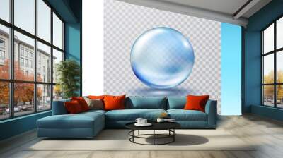 Collagen droplet isolated on transparent, blue and white  backgrounds. Realistic vector clear dew, pure drop, water bubble or glass ball template Wall mural