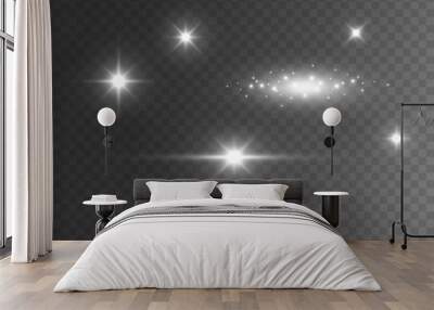 Flare light effect isolated on transparent background. Sun flash rays and spotlight  beams set. Glow star burst with sparkles.. Wall mural