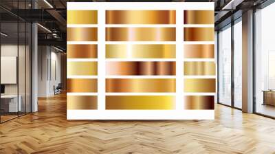 Gold, bronze, cooper and golden foil texture gradation background set. Vector shiny and metallic gradient collection for border, frame, ribbon, label design Wall mural