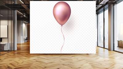 Golden rose balloon isolated on transparent background. Vector realistic gold pink festive 3d helium balloon template for anniversary, birthday party design Wall mural