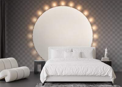 Light circle banner isolated on transparent background. Vector Hollywood bulbs round frame or casino ring border. Wall mural