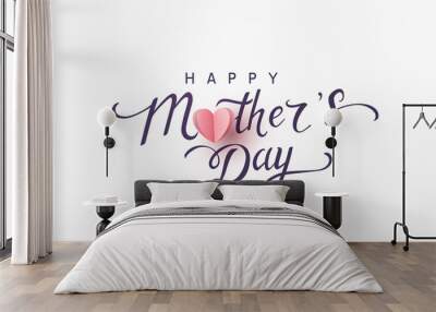 Mother's day greeting card. Vector banner with pink paper heart. Symbol of love and calligraphy text on gray background. . Wall mural