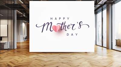 Mother's day greeting card. Vector banner with pink paper heart. Symbol of love and calligraphy text on gray background. . Wall mural