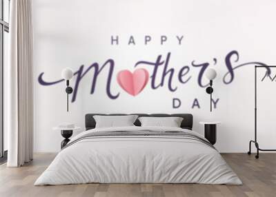 Mother's Day postcard with 3d paper flying hearts on pink background. Romantic poster, header template for ads promo, sales. Vector symbols of love for greeting card design Wall mural