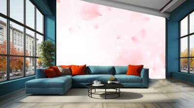 Petals of pink rose spa background. Realistic flying sakura cherry flower elements for romantic banner design. Wall mural